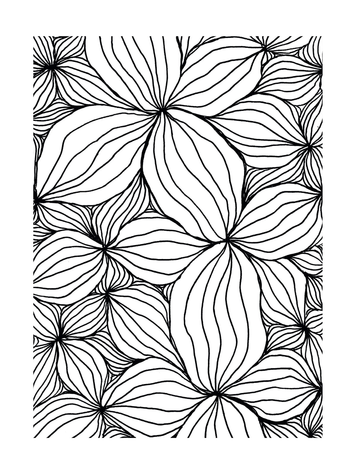 Svartvit abstrakt poster med organiska blomformer och böljande linjer i minimalistisk stil