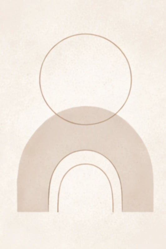 Minimalistisk beige poster med geometrisk båge och cirkel i mjuka neutrala toner.