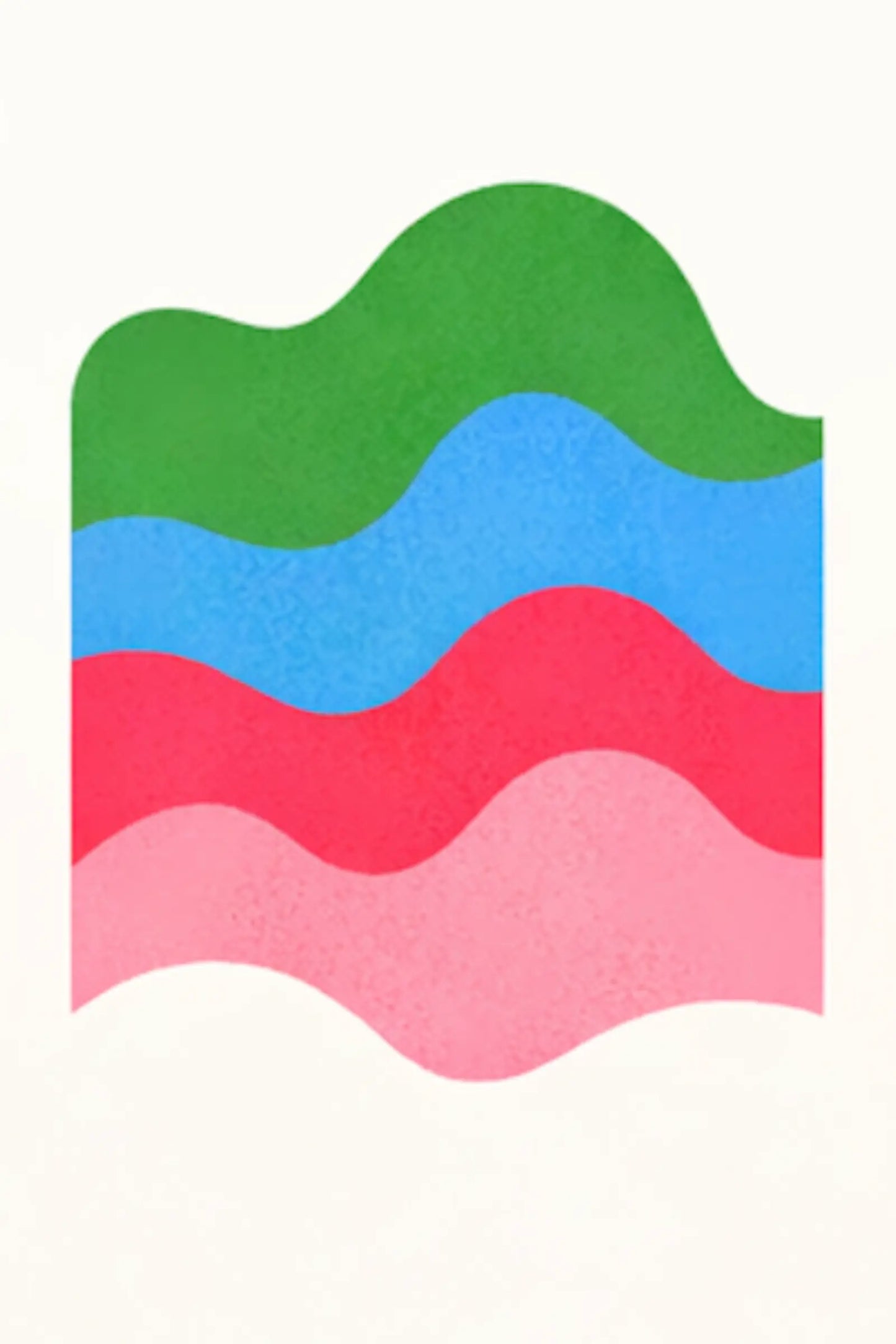 Färgstark abstrakt poster med böljande former i grönt, blått, rosa och rött.