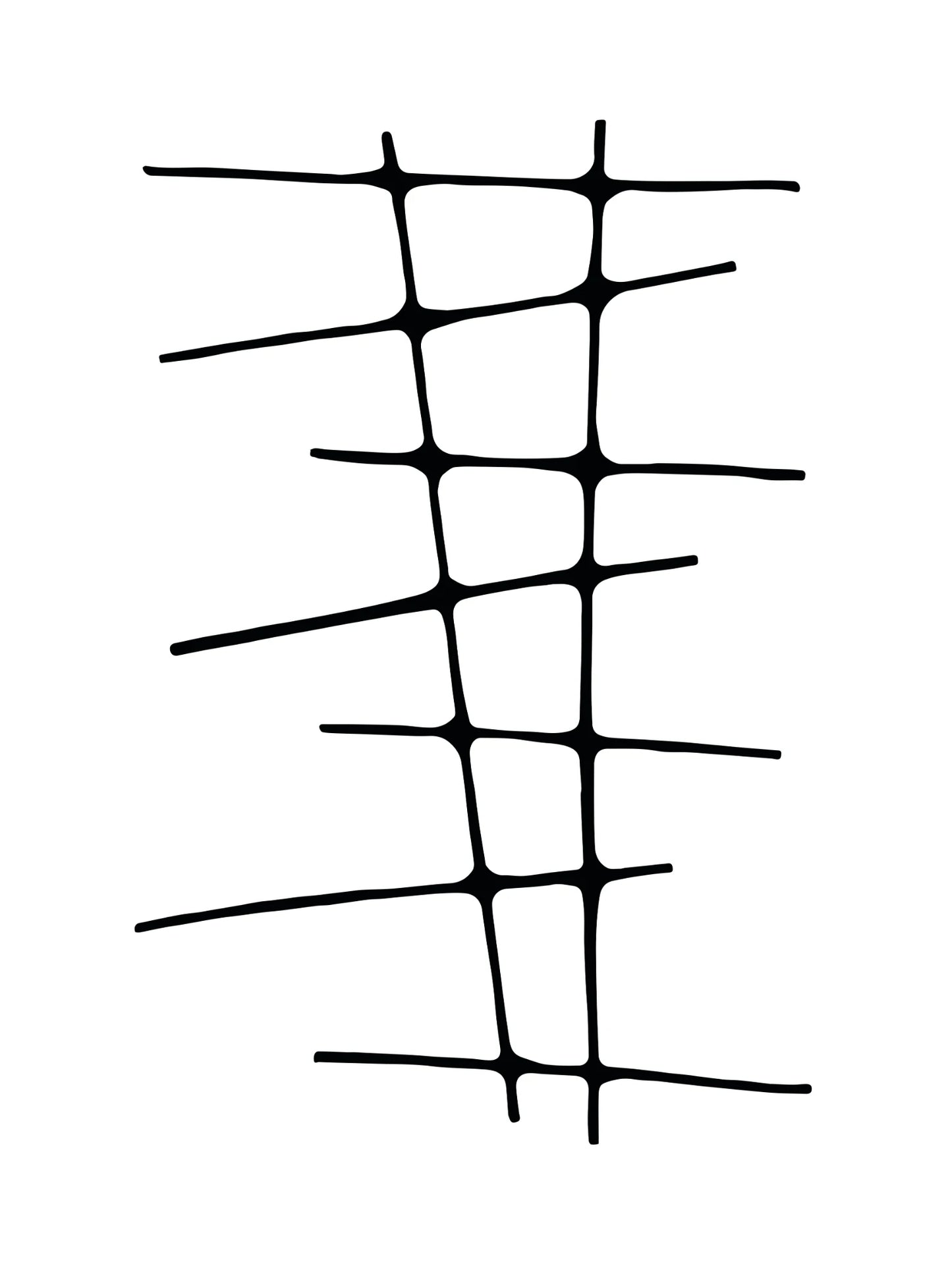 Minimalistisk svartvit poster med abstrakta linjer som bildar en stegliknande grafisk struktur mot ljus bakgrund.