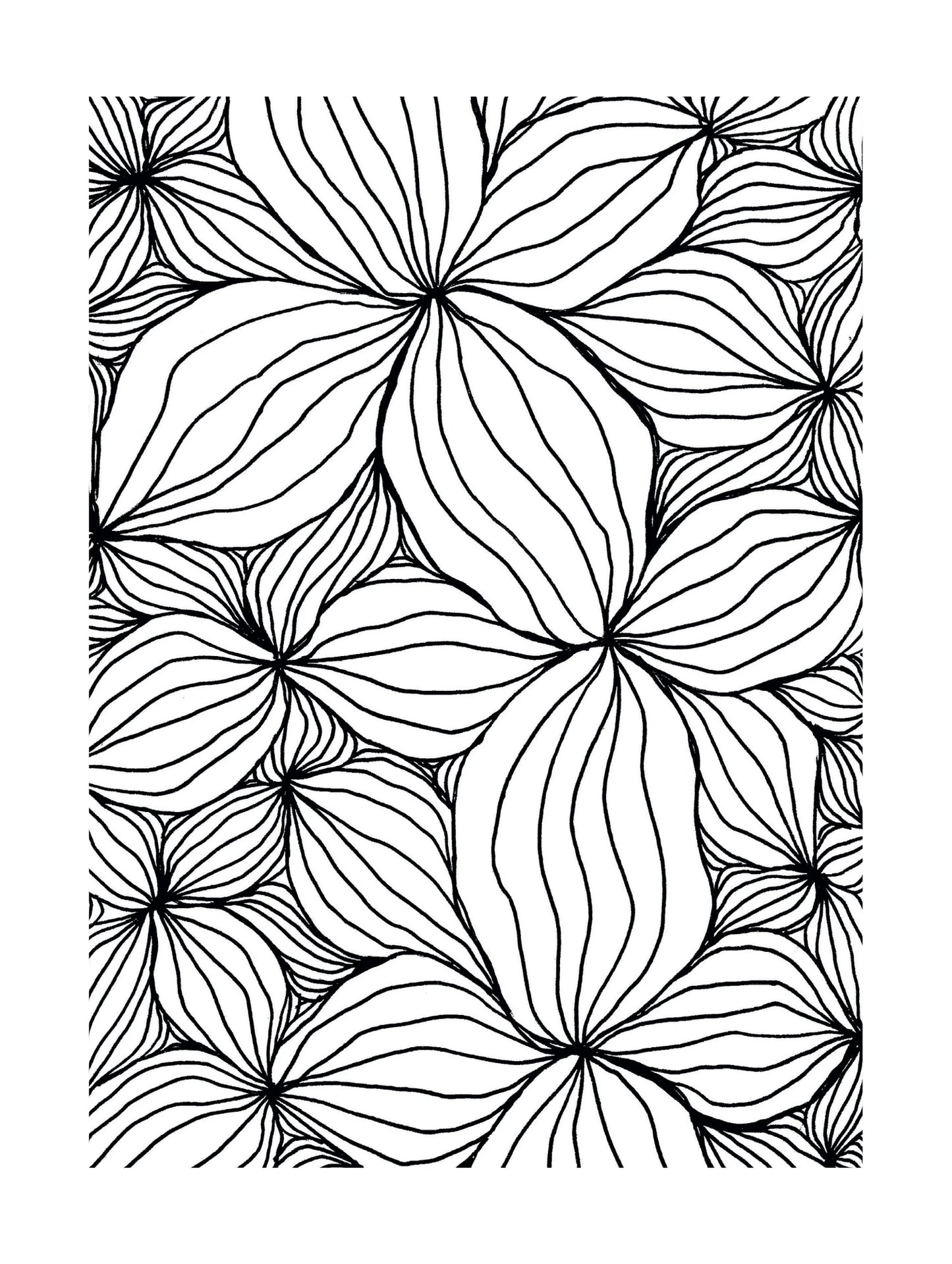 Svartvit abstrakt poster med organiska blomformer och böljande linjer i minimalistisk stil