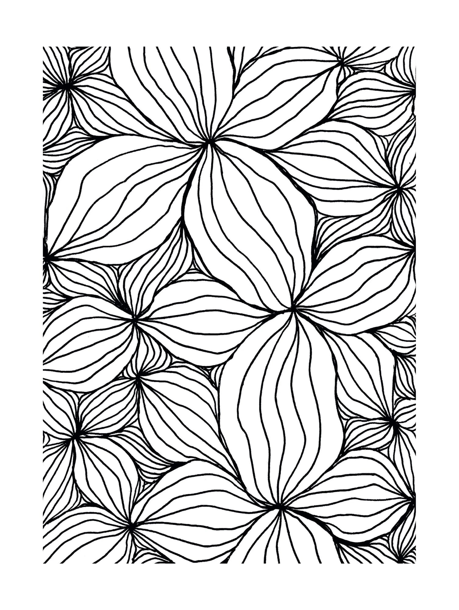 Svartvit abstrakt poster med organiska blomformer och böljande linjer i minimalistisk stil