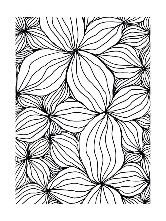 Svartvit abstrakt poster med organiska blomformer och böljande linjer i minimalistisk stil